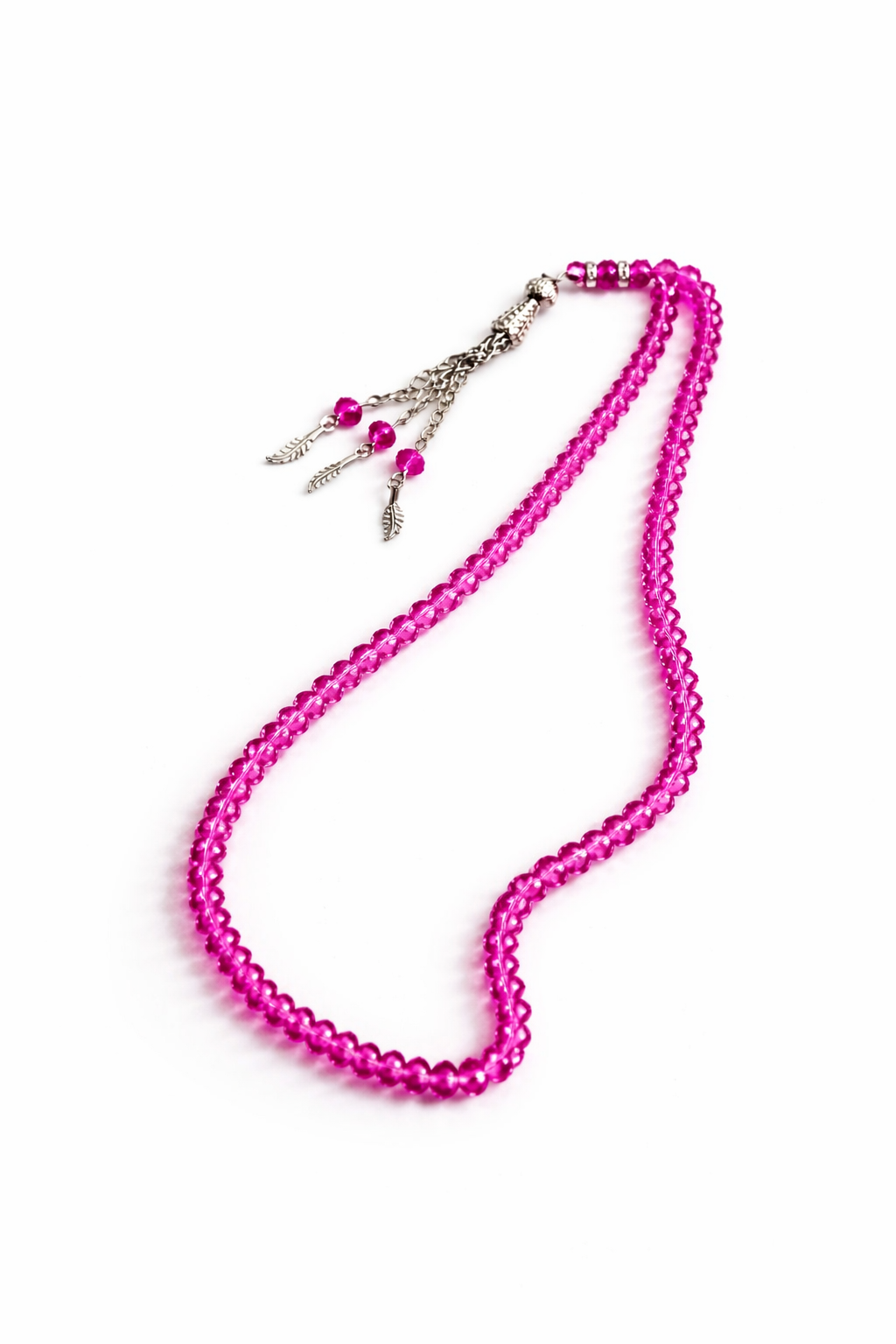 Roze Kristallen Tasbeeh met Zilveren Detail